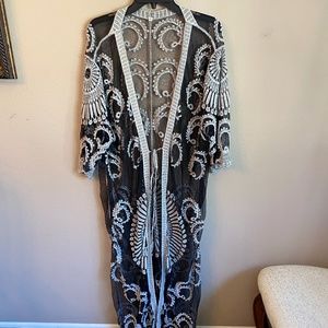 Sheer Black Flowy Swim Cover One Size